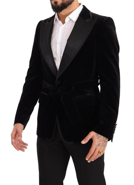 Dolce & Gabbana Black Velvet Single Breasted One Button Blazer - Hilstor