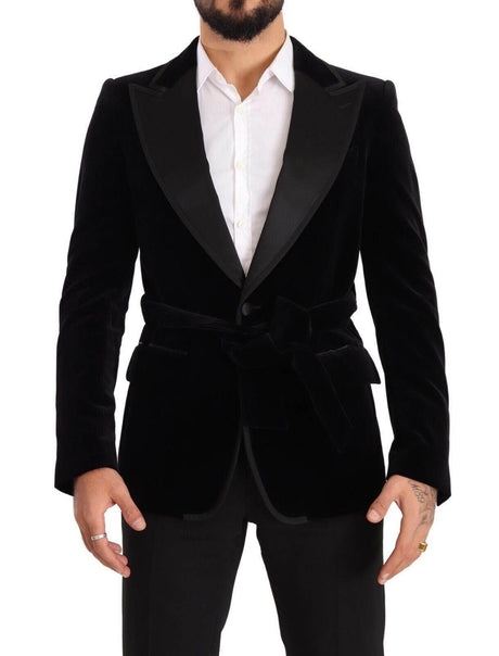 Dolce & Gabbana Black Velvet Single Breasted One Button Blazer - Hilstor
