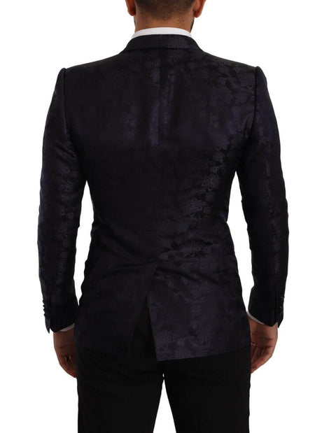 Dolce & Gabbana Blue Floral Jacquard Silk Coat MARTINI Blazer - Hilstor