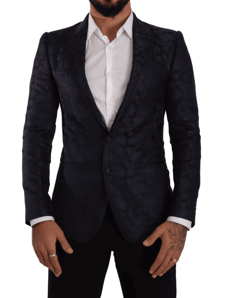 Dolce & Gabbana Blue Floral Jacquard Silk Coat MARTINI Blazer - Hilstor