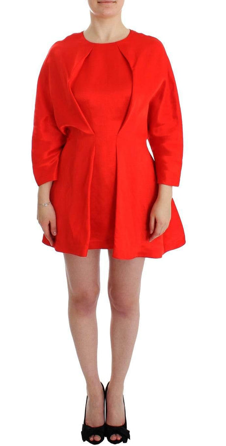 Fyodor Golan Red Mini Linen 3/4 Sleeve Sheath Dress - Hilstor