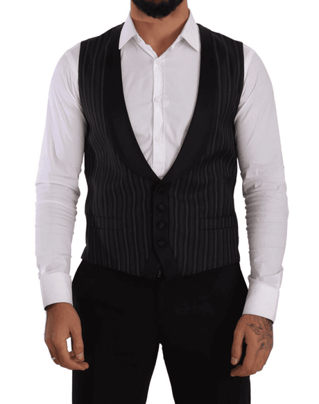 Dolce & Gabbana Black Striped Wool Silk Waistcoat Vest - Hilstor