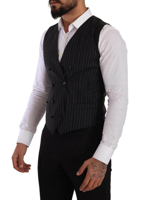 Dolce & Gabbana Gray Striped Double Breasted Waistcoat Vest - Hilstor