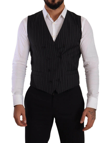 Dolce & Gabbana Gray Striped Double Breasted Waistcoat Vest - Hilstor