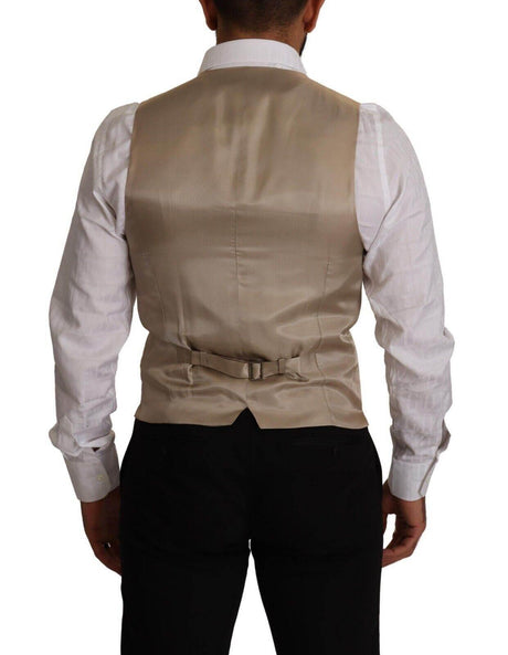 Dolce & Gabbana Beige Cotton Silk Slim Fit Waistcoat Vest - Hilstor