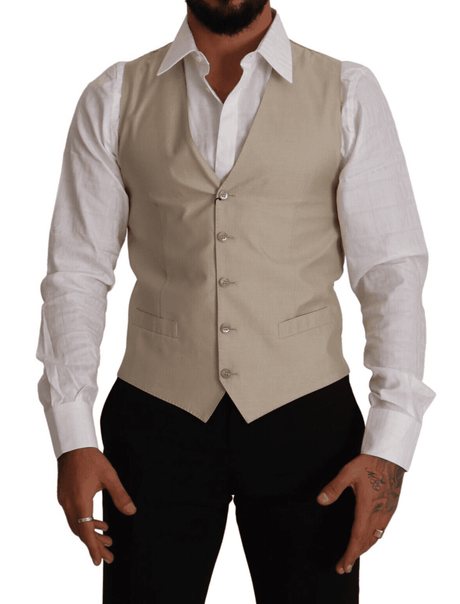 Dolce & Gabbana Beige Cotton Silk Slim Fit Waistcoat Vest - Hilstor