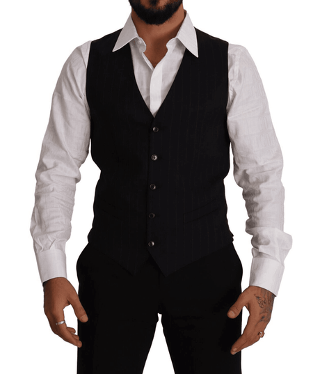 Dolce & Gabbana Blue Striped Wool Stretch Waistcoat Vest - Hilstor