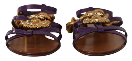 Dolce & Gabbana Purple Leather Devotion Flats Sandals Shoes - Hilstor
