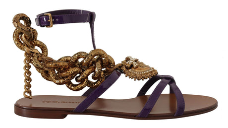 Dolce & Gabbana Purple Leather Devotion Flats Sandals Shoes - Hilstor
