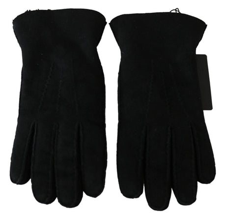 Dolce & Gabbana Black Leather Motorcycle Biker Mitten Gloves - Hilstor