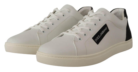 Dolce & Gabbana White Black Leather Low Shoes Sneakers - Hilstor