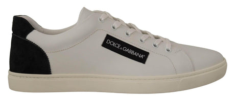 Dolce & Gabbana White Black Leather Low Shoes Sneakers - Hilstor