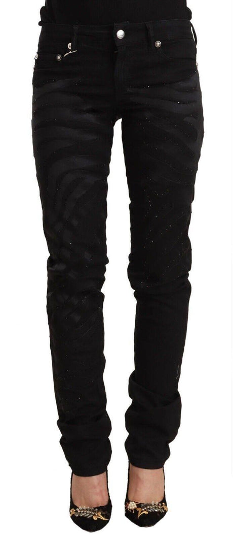 Just Cavalli Black Mid Waist Embellished Skinny Jeans - Hilstor