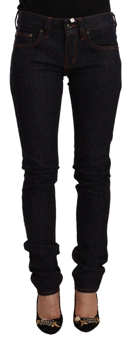 GF Ferre Black Mid Waist Cotton Denim Skinny Jeans - Hilstor