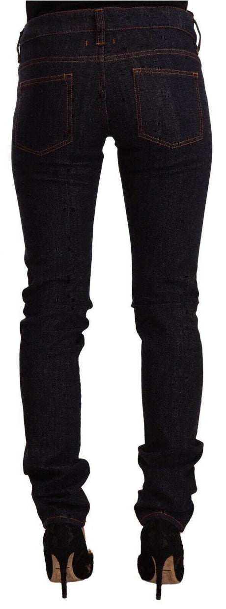 GF Ferre Black Mid Waist Cotton Denim Skinny Jeans - Hilstor