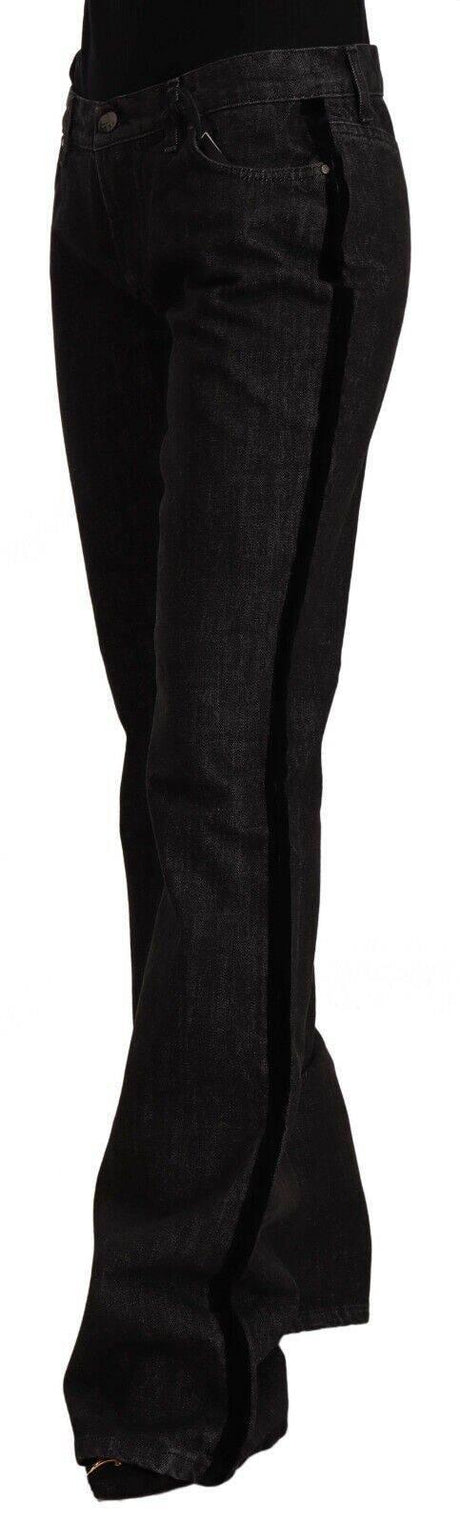 GF Ferre Black Mid Waist Cotton Denim Straight Boot Cut Jeans - Hilstor