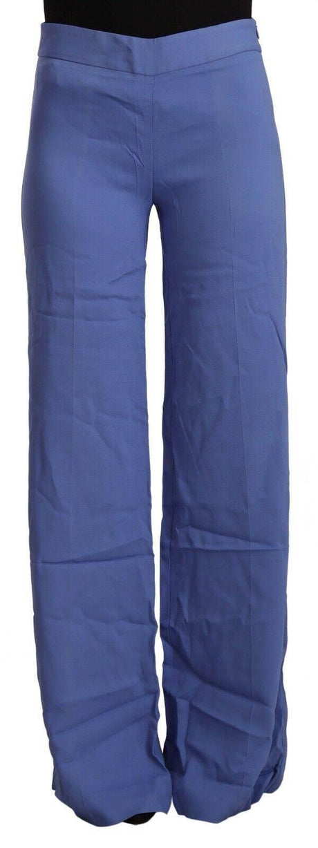P.A.R.O.S.H. Blue High Waist Viscose Straight Wide Leg Pants - Hilstor