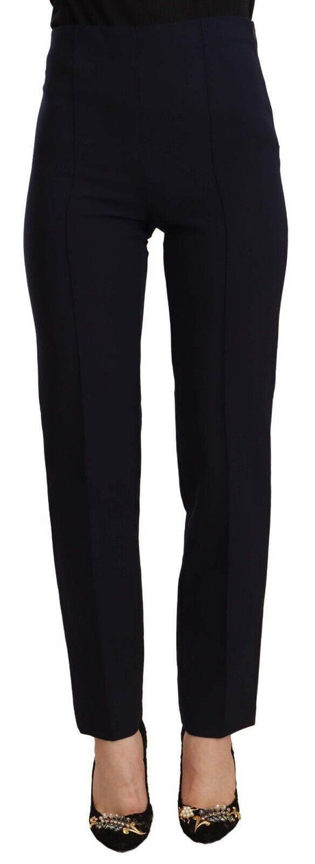 AGLINI Black High Waist Polyester Women Straight Pants - Hilstor