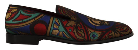 Dolce & Gabbana Multicolor Jacquard Crown Slippers Loafers Shoes - Hilstor