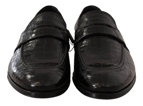 Dolce & Gabbana Black Crocodile Leather Slip On Moccasin Shoes - Hilstor