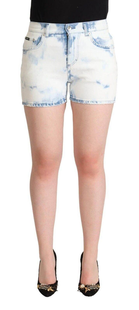Dolce & Gabbana White Blue Dye Cotton Mid Waist Denim Shorts - Hilstor