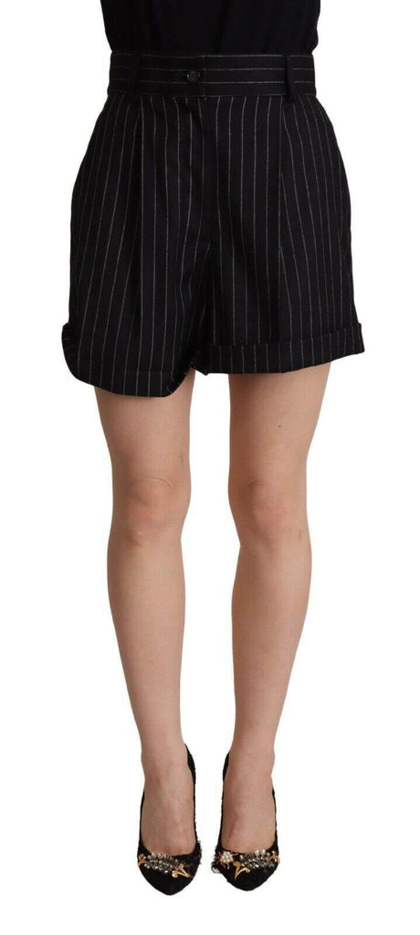 Dolce & Gabbana Black Stripes Wool High Waist Trouser Bermuda Shorts - Hilstor
