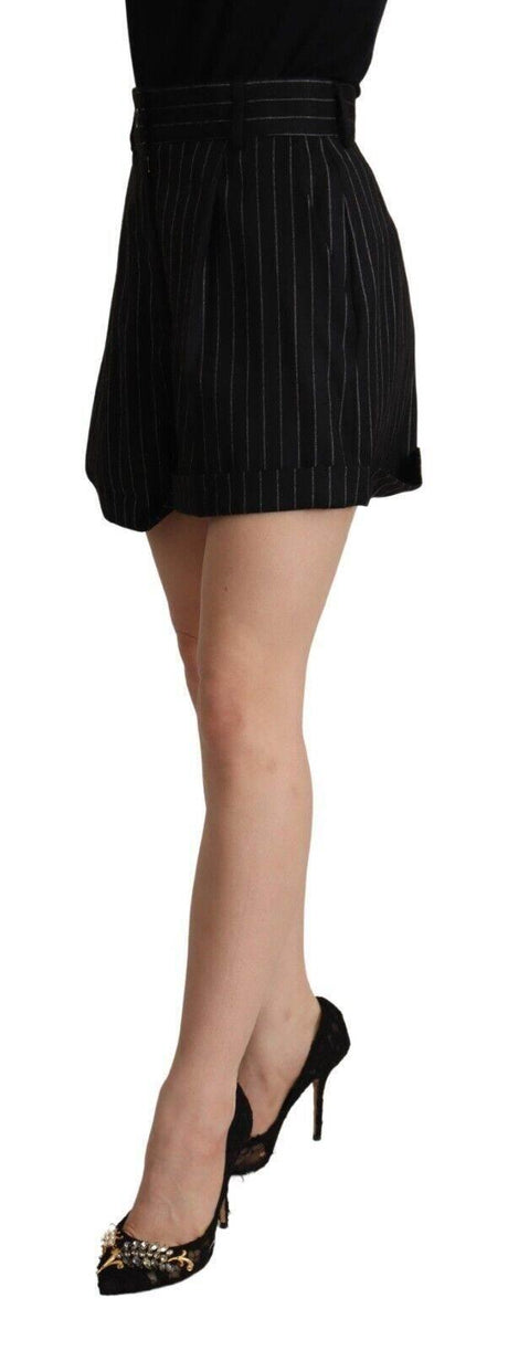 Dolce & Gabbana Black Stripes Wool High Waist Trouser Bermuda Shorts - Hilstor