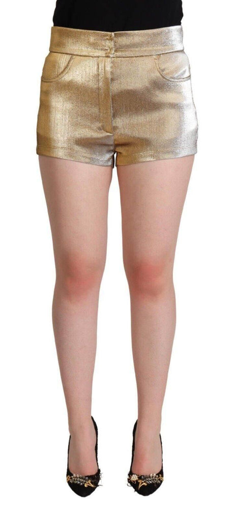Dolce & Gabbana Metallic Gold Cotton Mid Waist Hot Pants Shorts - Hilstor