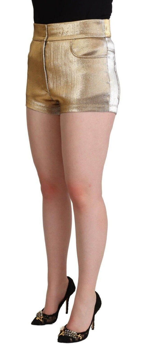 Dolce & Gabbana Metallic Gold Cotton Mid Waist Hot Pants Shorts - Hilstor