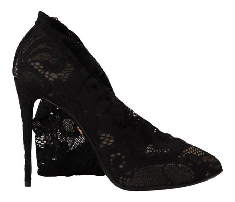 Dolce & Gabbana Black Stretch Socks Taormina Lace Boots Shoes - Hilstor