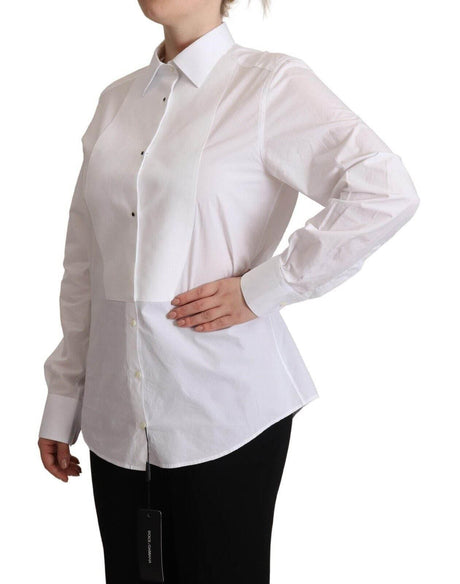 Dolce & Gabbana White Cotton Dress Collared Long Sleeves Shirt Top - Hilstor