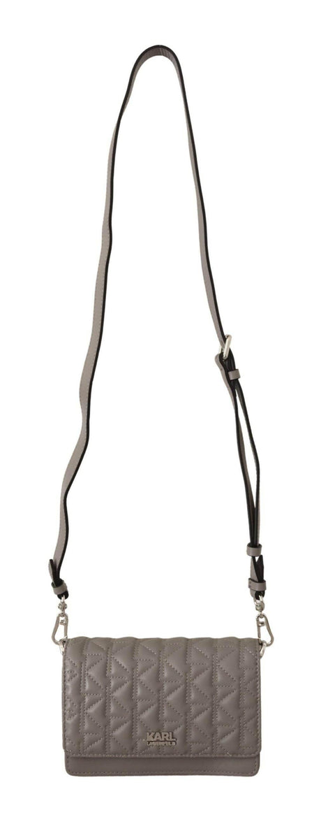 Karl Lagerfeld Elegant Grey Leather Crossbody Bag - Hilstor