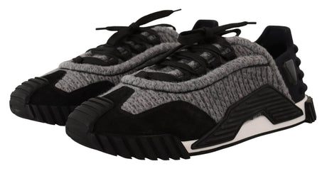 Dolce & Gabbana Black Gray Fabric Lace Up NS1 Sneakers Shoes - Hilstor