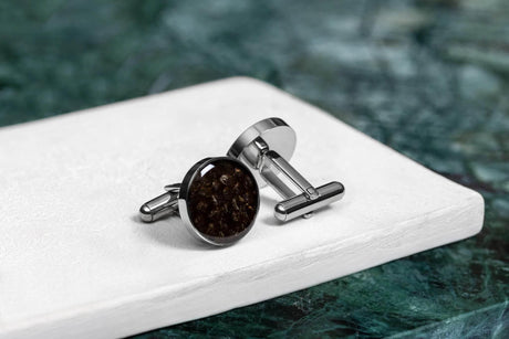 Cufflinks – Round - Dark Leather, Handcrafted Brown Trout Skin, Made in Europe by Eherüs - Hilstor