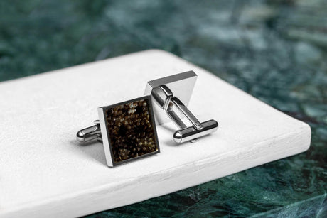 Cufflinks – Square - Dark Leather, Handcrafted Brown Trout Skin, Made in Europe by Eherüs - Hilstor