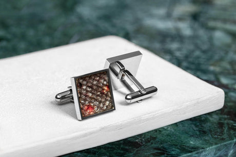 Cufflinks – Round - Leather with black dots, Handcrafted Brown Trout Skin, Made in Europe by Eherüs - Hilstor
