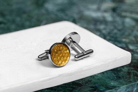 Cufflinks – Round - Yellow Trout Leather, Handcrafted Brown Trout Skin, Made in Europe by Eherüs - Hilstor