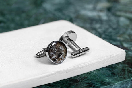 Cufflinks – Round - Leather with black dots, Handcrafted Brown Trout Skin, Made in Europe by Eherüs - Hilstor