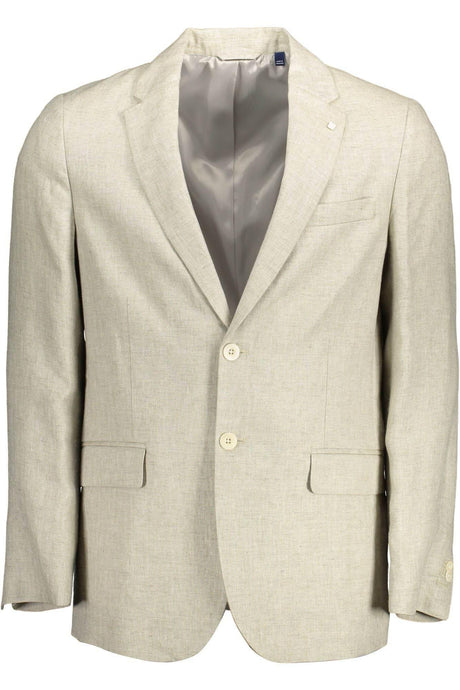 Gant Beige Linen Classic Jacket with Logo Detailing - Hilstor