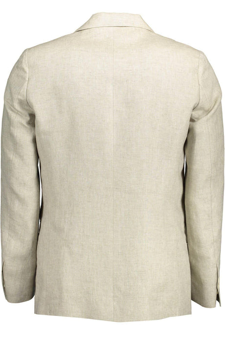 Gant Beige Linen Classic Jacket with Logo Detailing - Hilstor