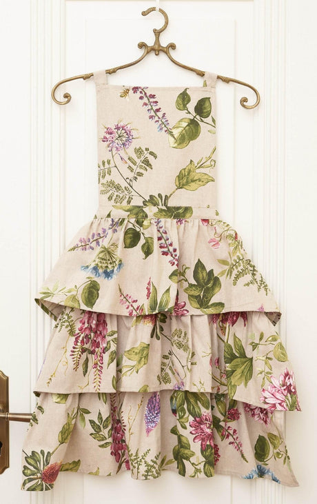 Ladies’ Apron with Ruffles – Botanico, Made in Europe, 75% Cotton Floral Design with Lace Trim - Hilstor