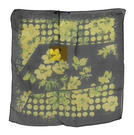 GF Ferre Black Yellow Floral Wrap Shawl Foulard Scarf - Hilstor
