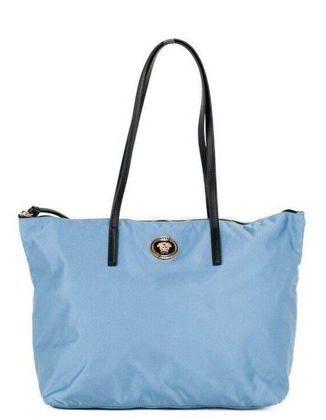Versace Portuna Medusa Medium Cornflower Blue Nylon Leather Tote Bag Purse - Hilstor