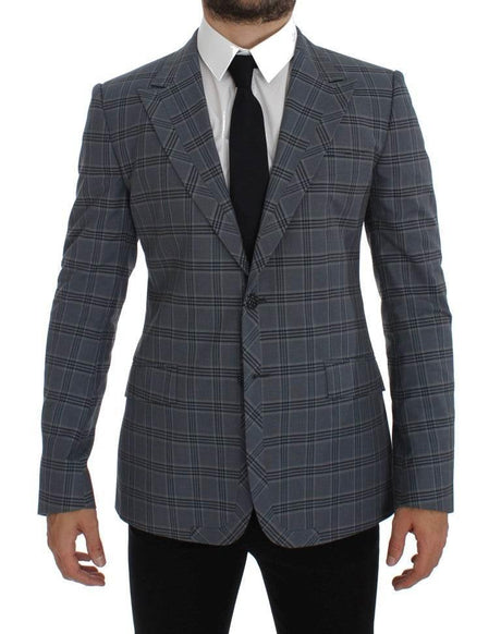 Dolce & Gabbana Blue Checkered Slim Fit Blazer Jacket - Hilstor