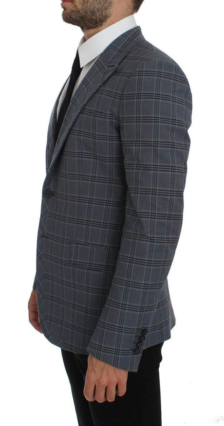 Dolce & Gabbana Blue Checkered Slim Fit Blazer Jacket - Hilstor