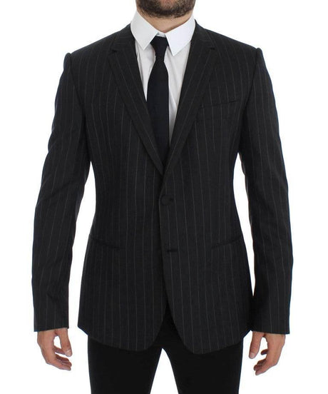 Dolce & Gabbana Gray Striped Slim Fit Wool Blazer - Hilstor