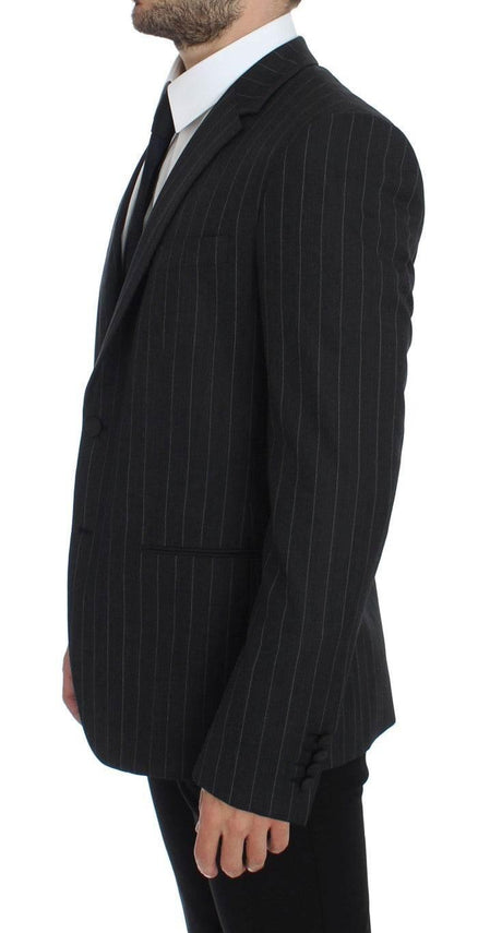 Dolce & Gabbana Gray Striped Slim Fit Wool Blazer - Hilstor