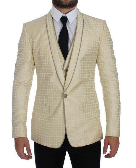 Dolce & Gabbana Beige Polka Dot Silk 2 Piece Blazer - Hilstor