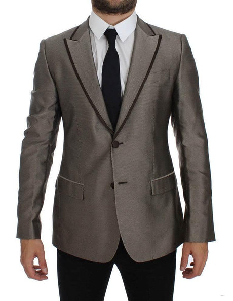 Dolce & Gabbana Brown Slim Fit Silk Two Button Blazer - Hilstor