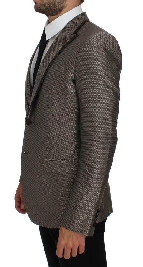 Dolce & Gabbana Brown Slim Fit Silk Two Button Blazer - Hilstor